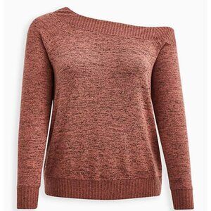 TORRID Off-Shoulder Super Soft Plush Rib Trim Sweatshirt Redwood Plus Size 3x